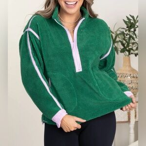NEW! Bibi Contrast Edge Half Zip Sherpa Jacket